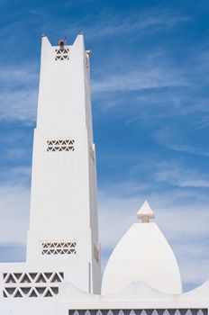 The minaret of Masjid Aqeel Mosque in Salalah, Oman. The mosque was originally built in 1779, making it one of the oldest mosques in Salalah.