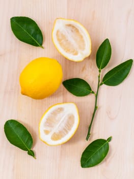 Mixed citruses fruit oranges, lemon and lime on wooden background with orange leaf.