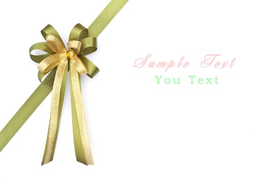 Beautiful green and gold bow on white background 