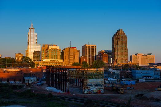 RALEIGH - APRIL 10: Skyline of Raleigh, NC during summer at dusk on April 10, 2016 in Raleigh, NC, USA
