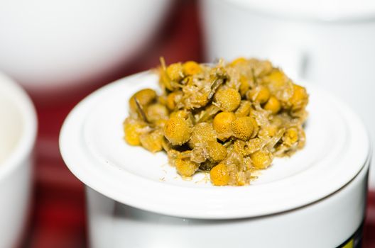 Tea of Chrysanthemum flowers after use through tea making.