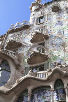 Barcelona, Spain - May 11,2016 :Front of Casa Batllo, Gaudi project . 
 Building  redesigned in 1904 by Gaudi located in the center of Barcelona, it  is on the UNESCO World Heritage Site.