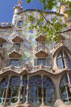 Barcelona, Spain - May 11,2016 :Front of Casa Batllo, Gaudi project . 
 Building  redesigned in 1904 by Gaudi located in the center of Barcelona, it  is on the UNESCO World Heritage Site.