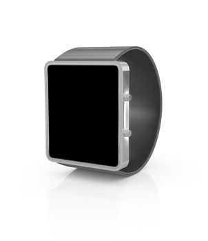 Smartwatch in perspective with black screen. Concept of portable technology