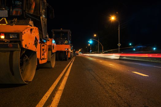 repairing the road in the night city