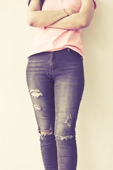 Female wearing jeans