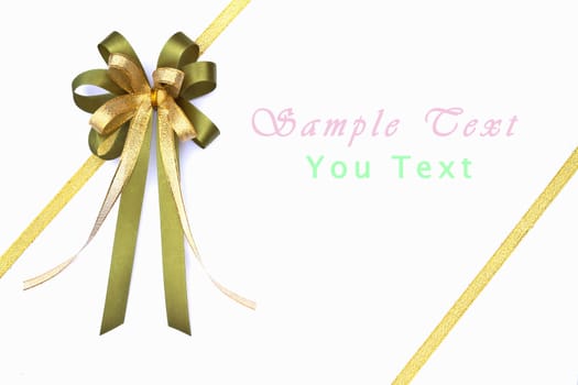 Beautiful green and gold bow on white background 