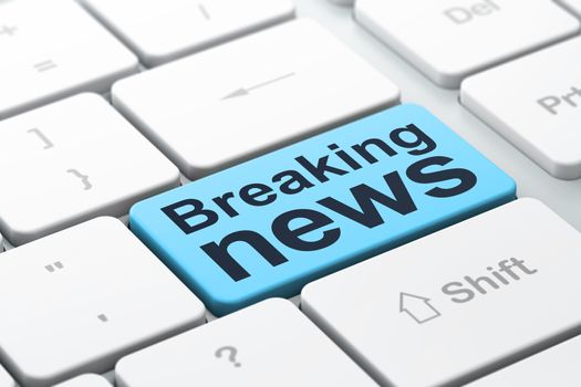 News concept: computer keyboard with word Breaking News, selected focus on enter button background, 3D rendering