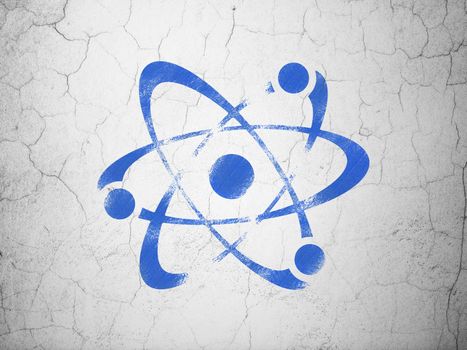 Science concept: Blue Molecule on textured concrete wall background