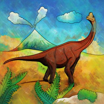 Brachiosaurus. Illustration of a dinosaur in its habitat.