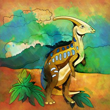 Parasaurolophus. Illustration of a dinosaur in its habitat.
