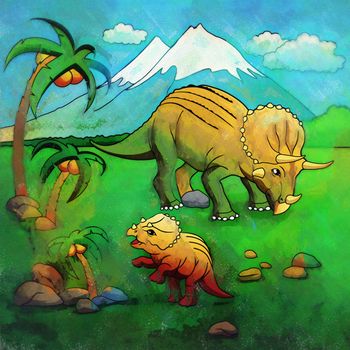 Triceratops. Illustration of a dinosaur in its habitat.