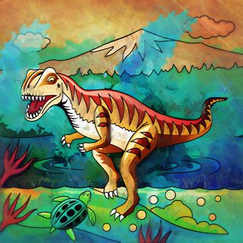 Velociraptor. Illustration of a dinosaur in its habitat.