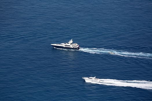 Luxury Yachts Wake on Mediterranean Sea, between Cap d'Ail and Monaco