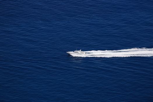 Luxury Boat Wake on Mediterranean Sea, between Cap d'Ail and Monaco