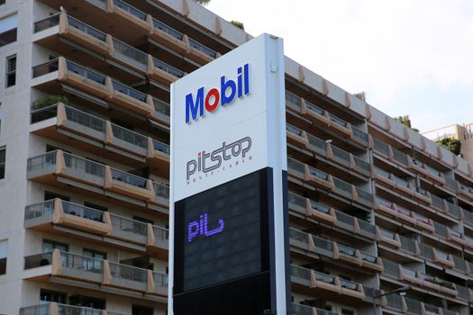 Monte-Carlo, Monaco - May 17, 2016: Mobil Gas Station Sign in Monaco. Mobil is a Major American Oil Company