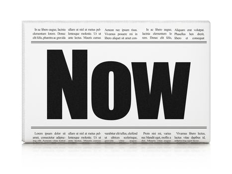 Time concept: newspaper headline Now on White background, 3D rendering
