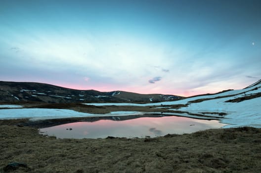 Beauty of Northern nature. Mountain river in spring landscape