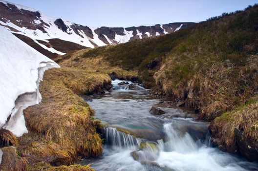 beautiful waterfall scene, ukraine carpathian  waterfall