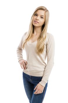 Portrait of a beautiful teenage girl, isolated in white background