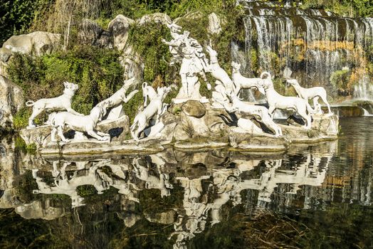 details of the fountain in the Royal Palace garden in Caserta, Italy