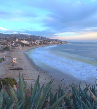 Sunset view of Main beach in Laguna Beach, Southern California, United States