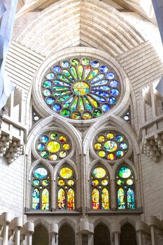 BARCELONA, SPAIN - MAY 13, 2016 :Sagrada Familia : Basilica and Expiatory Church designed by Spanish architect Antoni Gaudí. Catholic church still built since March 1882, is a combination of Gothic style and curvilinear Art Nouveau forms.