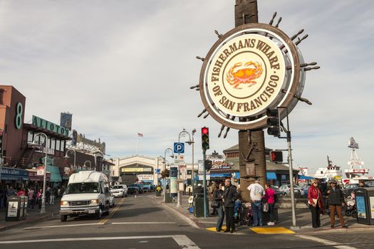 San Francisco, USA - November 12: Fishermans Wharf of San Francisco. Fisherman's Wharf is a neighborhood and popular tourist attraction with restaurant and shops and each year visit it many tourists and visitors. Taken in November 12, 2014 , San Francisco California.