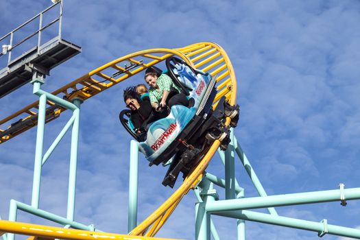 Santa Cruz, California, USA-November 15, 2014 : Northern`s California only spinning coaster. Track lenght 1410 ft and maximum speed is up to 40 mph. Taken in Santa Cruz Beach Boardwalk`s Park
