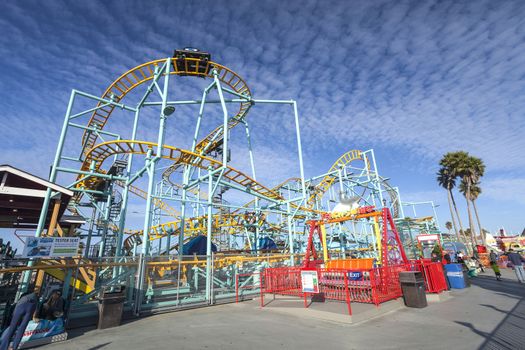 Santa Cruz, California, USA-November 15, 2014 : Northern`s California only spinning coaster. Track lenght 1410 ft and maximum speed is up to 40 mph. Taken in Santa Cruz Beach Boardwalk`s Park