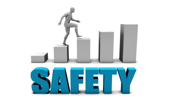 Safety 3D Concept  in Blue with Bar Chart Graph