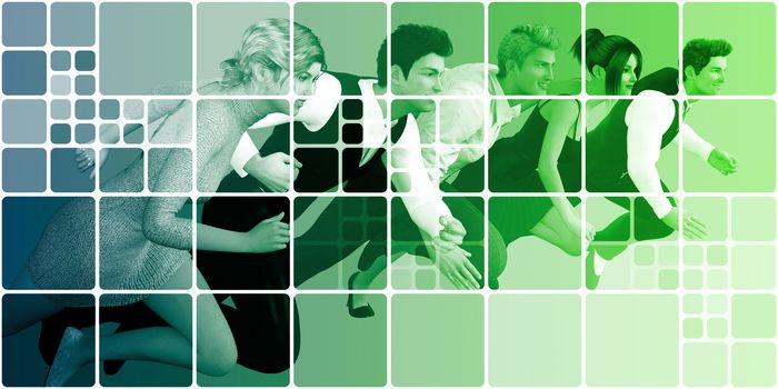 Marketing Concept with Team of Professionals Sprinting