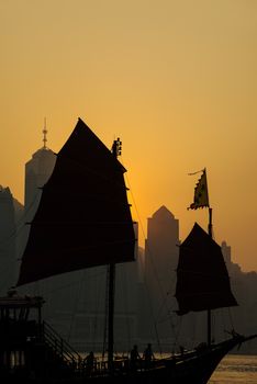 Silhouette,Night view at victoria harbour, Hong Kong