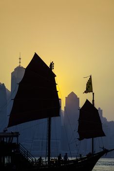 Silhouette,Night view at victoria harbour, Hong Kong