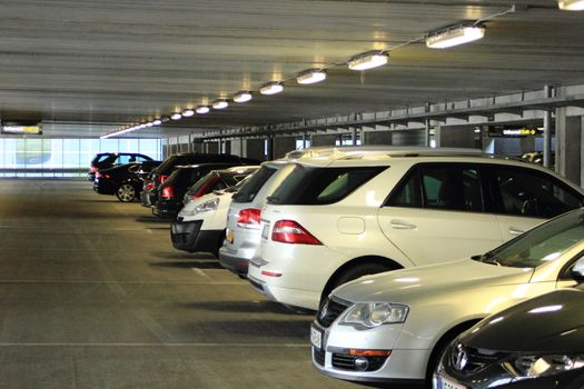 Cars in indoor parkinglot at airport
