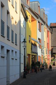 Small alley in historic town with colorful house fronts