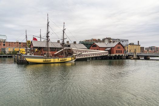 BOSTON - DECEMBER 13: The Boston Tea Party Museum on December 13, 2015, 2013. The museum was closed for eleven years after a fire, but reopened in June 2012.