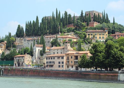 Landscape view of castle at river in Verona