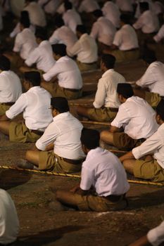 Pune, India - October 18, 2015: A meeting of the members of RSS known as Rashtriya Swayamsevak Sangha a hindu nationalist volunteer organisation in India.