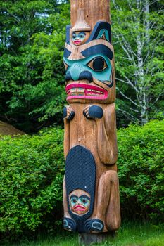 Beaver totem pole at Saxman Village tribal house near Ketchikan Alaska