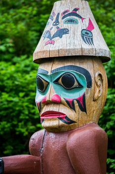Detail of Tlingit Pointing Figure at Saxman Village near Ketchikan