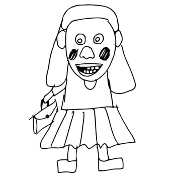 freehand sketch illustration of school girl doodle hand drawn in kid style
