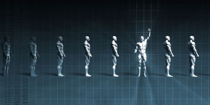 Leadership Abstract Background with Man Pumping Fist in Triumph