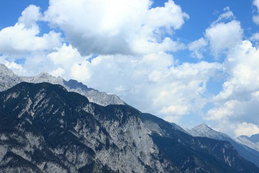 View over mountain range in the Alps