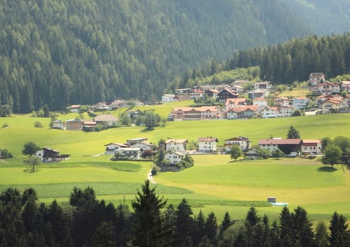 Valley in the Alps with small village