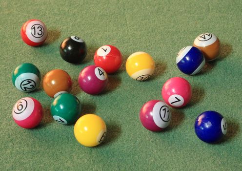 Pool balls on green cloth - disorder