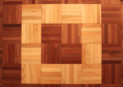 Teakwood floor of quadratic sticks forming a quadrant