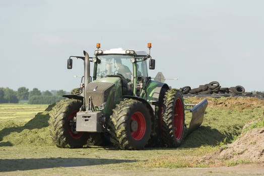 silage with a large tractor in the summer