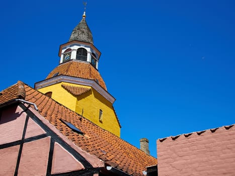 Classical old bell tower landmark of the old city Faaborg Funnen Denmark 