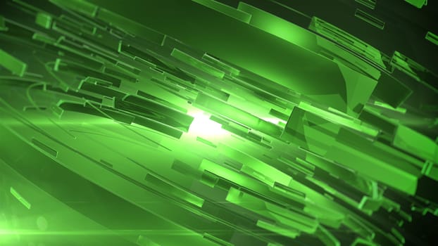 Abstract 3D background with lens flare. Green colors. Version 2.